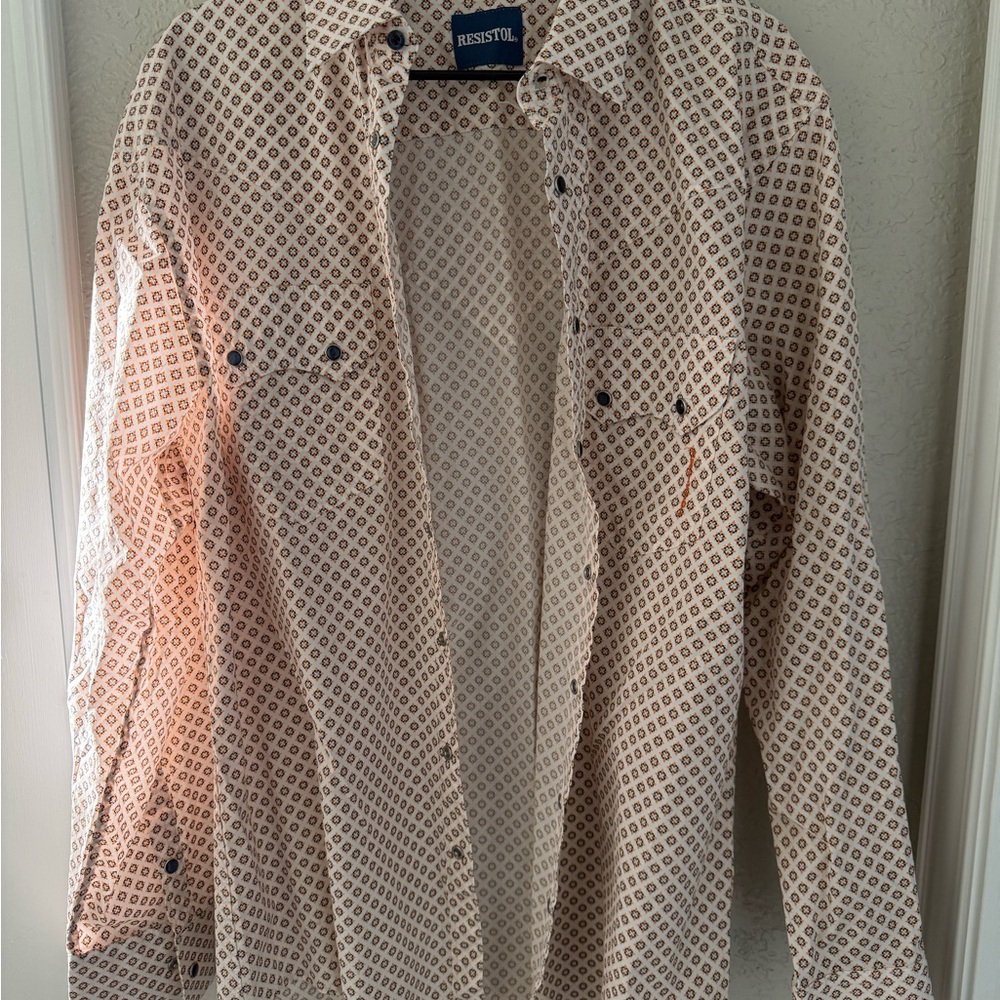 Resistol Men's Patterned Casual Shirt - Orange and Navy